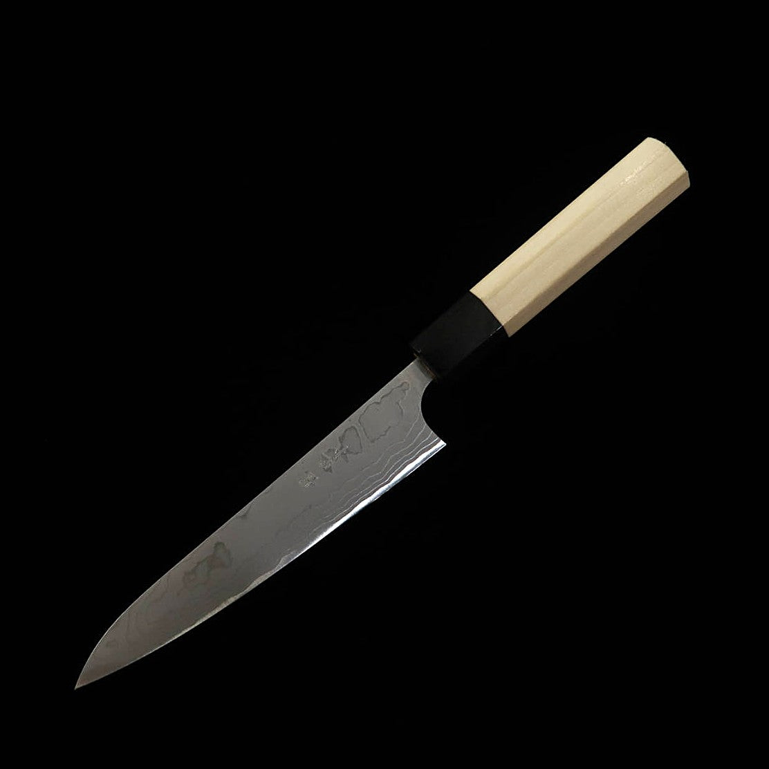 MASAKAGE Shimô Couteau d’office Acier blanc n°2 Damas, manche octogonal en magnolia (150 mm)