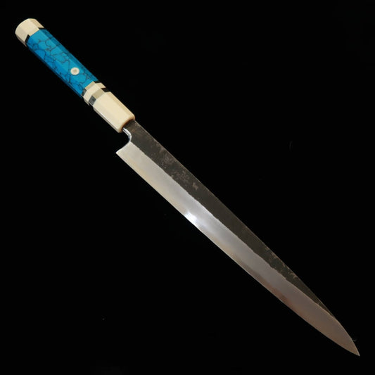 三浦頂MIURAItadaki 柳刃 白紙二号 黒打ち ホワイトターコイズハンドル（270mm）
