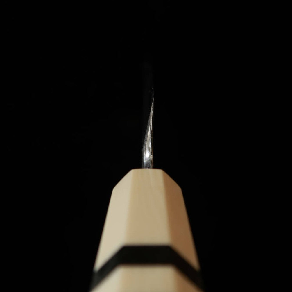 Miura Itadaki MIURA Itadaki Tanaka Giichi yanagiba Shirogami #2, acabamento negro forjado, cabo em turquesa branca (270 mm)