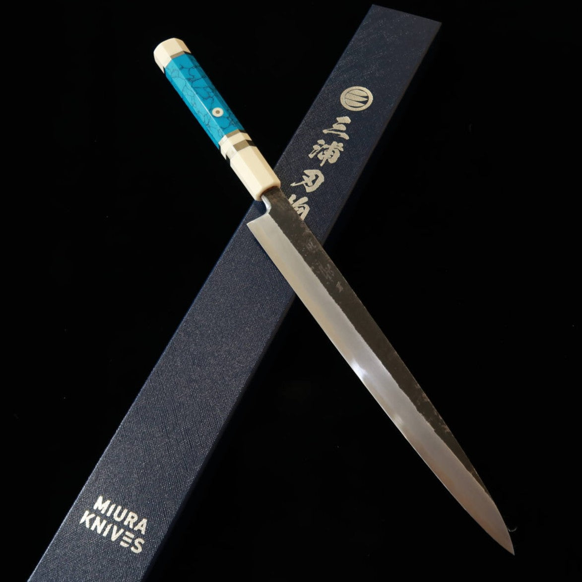 三浦頂MIURAItadaki 柳刃 白紙二号 黒打ち ホワイトターコイズハンドル（270mm）