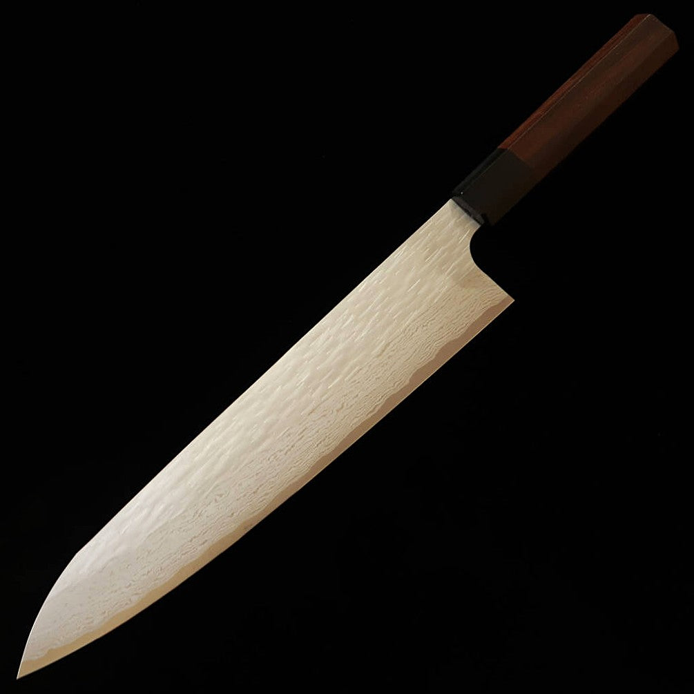 Faca Gyuto NIGARA VG XEOS forjada com lâmina de damasco martelado e cabo de pau-rosa (210/240mm)