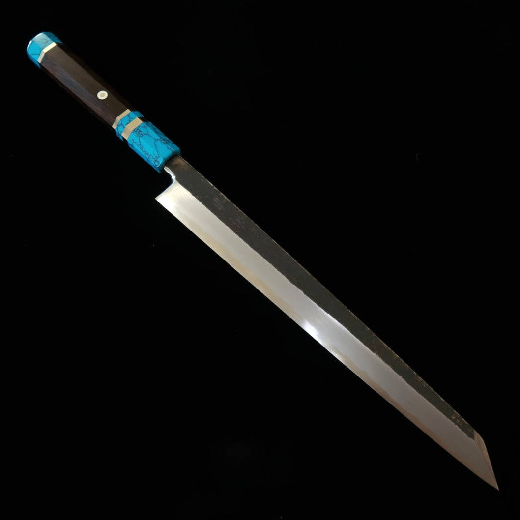 三浦頂 MIURAItadaki 切付柳刃 白紙二号 黒打ち ブラックターコイズハンドル（300mm）
