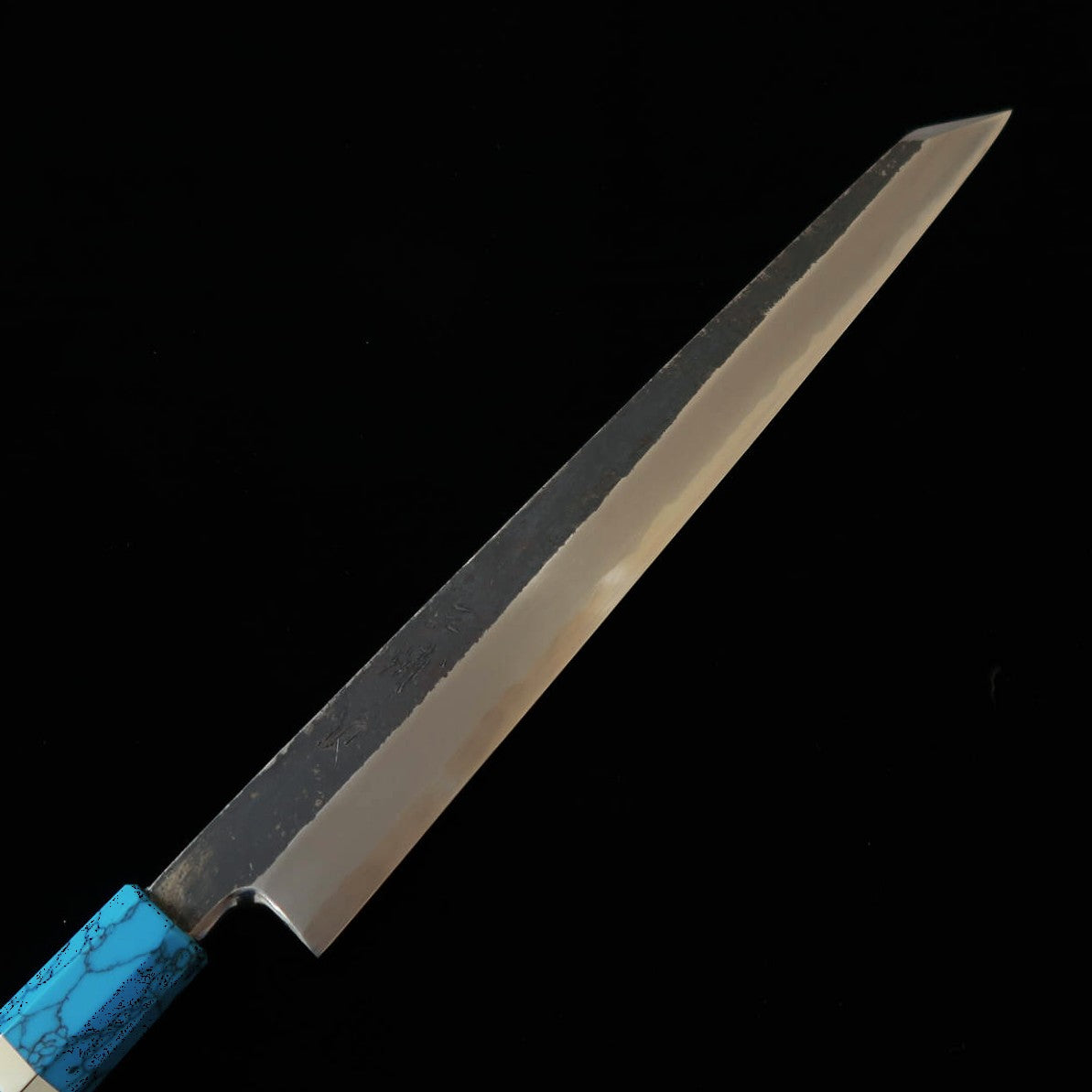 Miura Itadaki MIURA Itadaki por Yoshikazu Tanaka, yanagiba kiritsuke, aço branco #2, kuro-uchi, cabo em turquesa preta (300 mm)