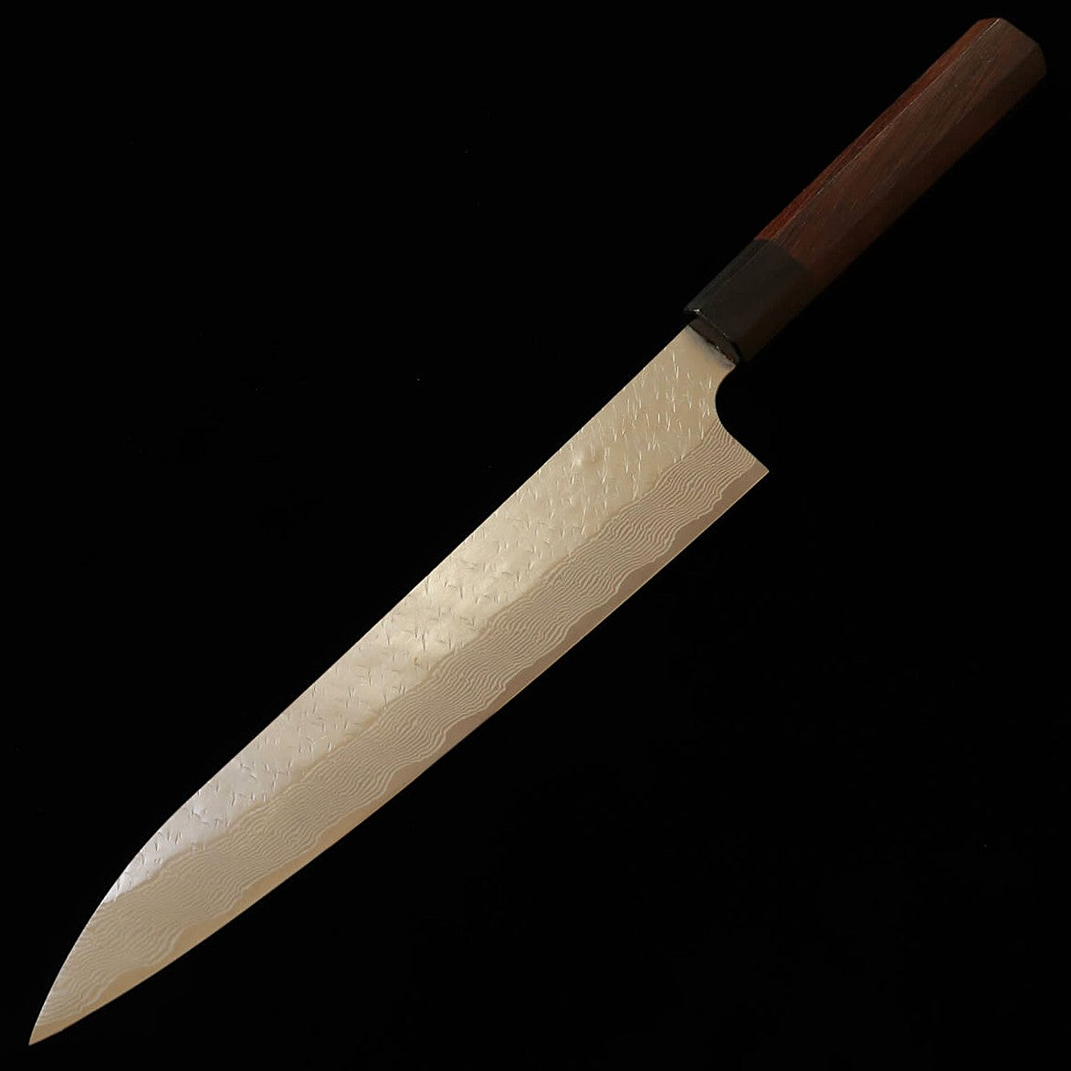 二唐刃物鍛造所NIGARA 筋引 SG STRIX 鎚目 ダマスカス 紫檀柄 (240mm)