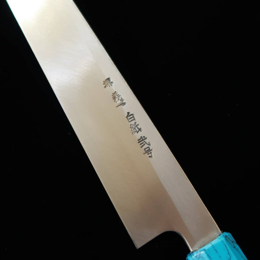 Miura Itadaki MIURA Itadaki por Yoshikazu Tanaka, yanagiba kiritsuke, aço branco #2, kuro-uchi, cabo em turquesa preta (300 mm)