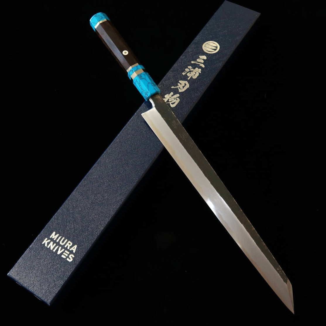 三浦頂 MIURAItadaki 切付柳刃 白紙二号 黒打ち ブラックターコイズハンドル（300mm）