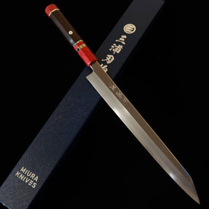 MIURA Obidama yanagiba kiritsuke KANDOKORO VG10 espelhado cabo custom vermelho (300 mm)