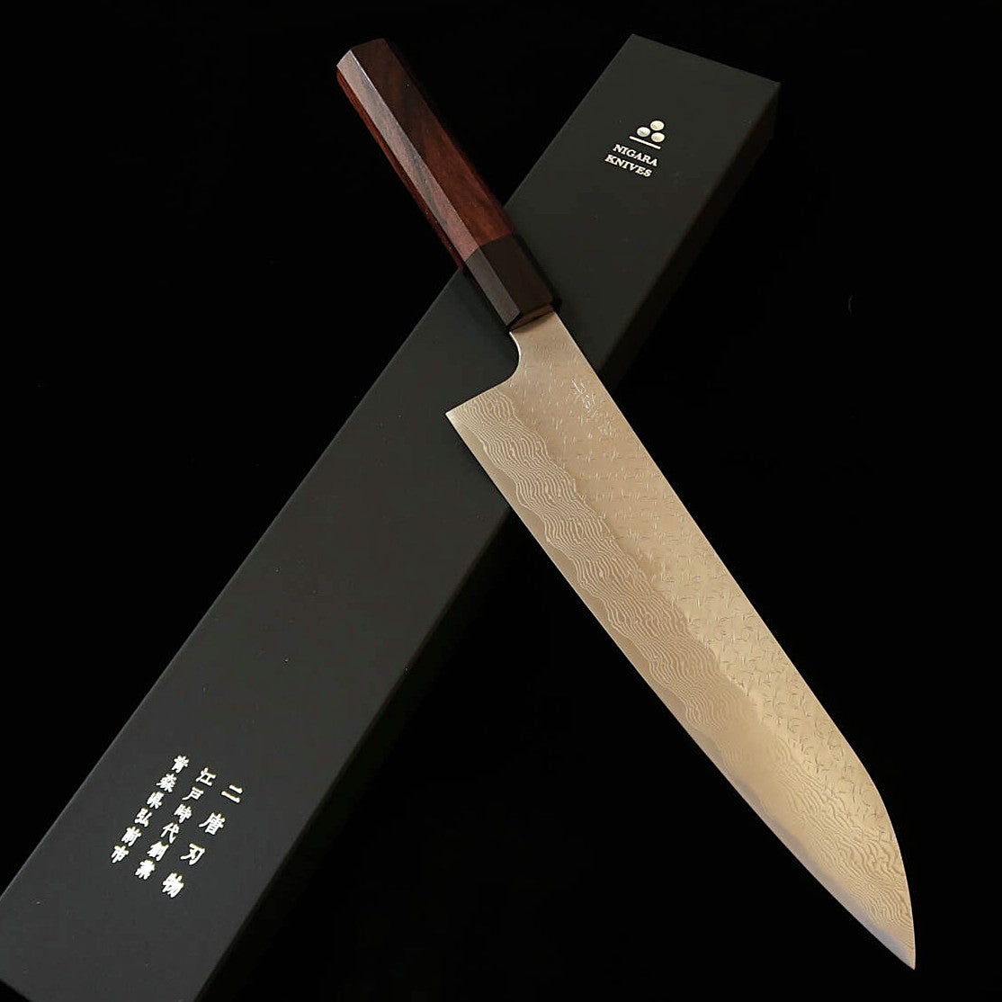 NITOU Nigara – Gyuto SG STRIX, martelé, damas, manche en bois de santal violet (210/240 mm)