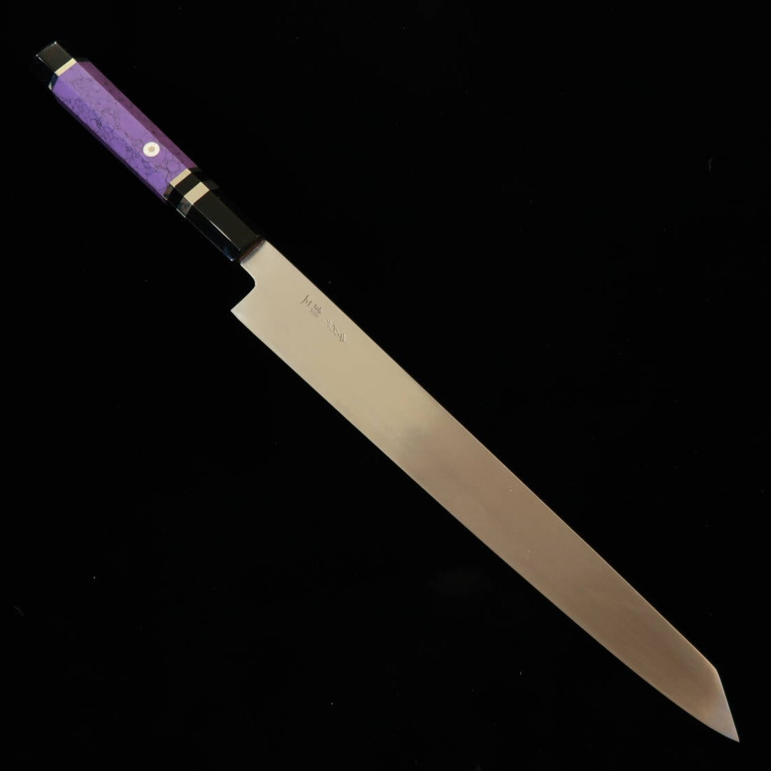 Miura-Hai MIURA Obidama Kiritsuke Yanagiba para Canhotos Gin-3 Acabamento em Madeira de Afiação Cabo Custom – Roxo (300 mm)