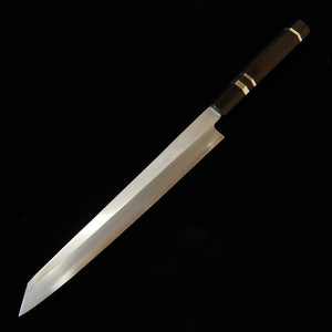 Miura Obidama Kiritsuke Yanagiba Left-Handed Ginzoku No.3 Wood Grain Finish Ebony Silver-Wrapped Handle (270mm)