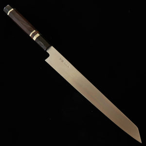 Miura Obidama Kiritsuke Yanagiba Left-Handed Ginzoku No.3 Wood Grain Finish Ebony Silver-Wrapped Handle (270mm)