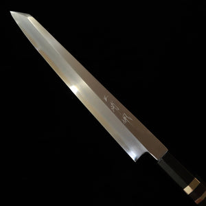 Miura Obidama Kiritsuke Yanagiba Left-Handed Ginzoku No.3 Wood Grain Finish Ebony Silver-Wrapped Handle (270mm)