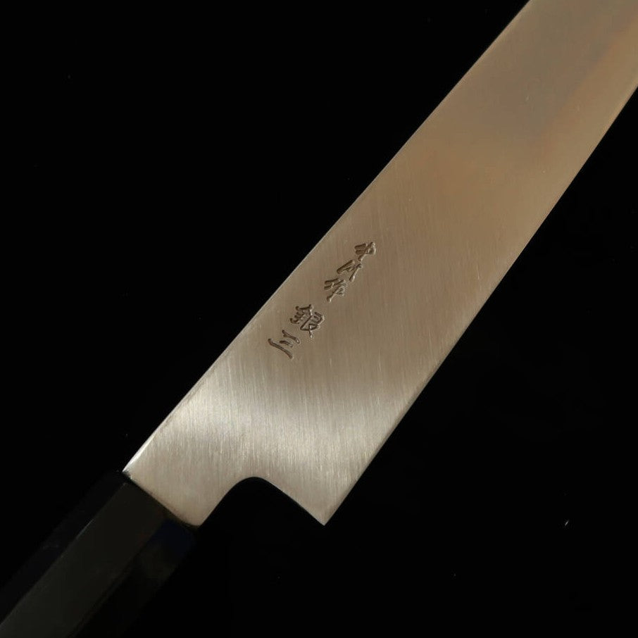 Miura Obidama Kiritsuke Yanagiba Left-Handed Ginzoku No.3 Wood Grain Finish Ebony Silver-Wrapped Handle (270mm)