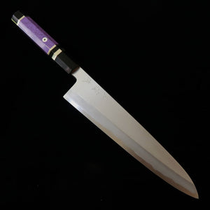 MIURA Obidama gyuto de un solo bisel, acero Shirogami #2, acabado bocashi, mango personalizado - morado (210/240 mm)