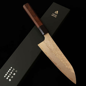 NIGARA 二唐刃物鍛造所 Santoku SG STRIX martilleado, Damasco, mango de palisandro (165 mm)