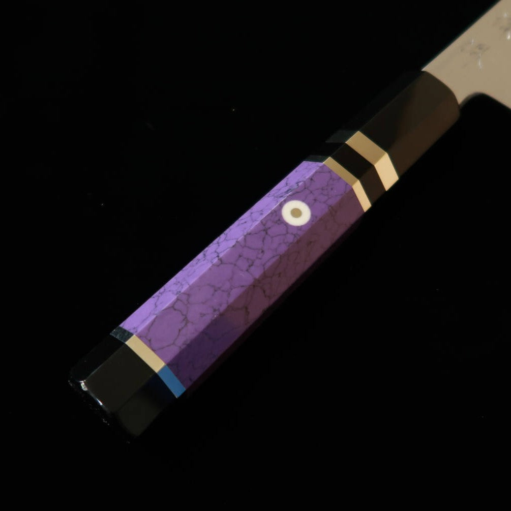 MIURA Obidama gyuto de un solo bisel, acero Shirogami #2, acabado bocashi, mango personalizado - morado (210/240 mm)