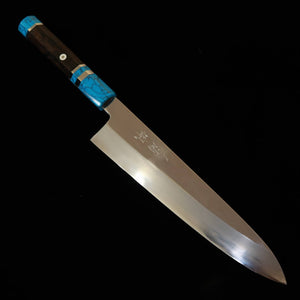 MIURA Obidama Gyuto de fio único Gin‑san #3 Acabamento espelhado Cabo de turquesa (240 mm)