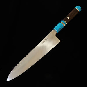 MIURA Obidama Gyuto de fio único Gin‑san #3 Acabamento espelhado Cabo de turquesa (240 mm)