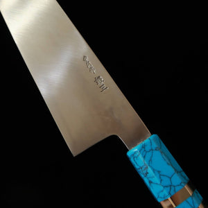 MIURA Obidama Gyuto de fio único Gin‑san #3 Acabamento espelhado Cabo de turquesa (240 mm)