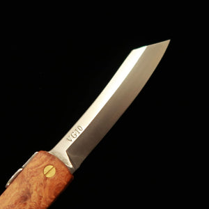 KANEKOMA Nagao Kanekoma – série Woody, Higonokami VG10, âme inox, manche en loupe de karin (70 mm)