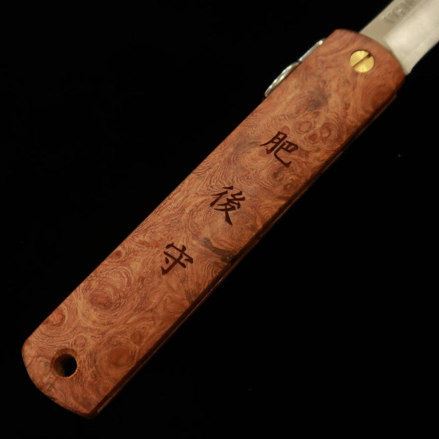 KANEKOMA Nagao Kanekoma – série Woody, Higonokami VG10, âme inox, manche en loupe de karin (70 mm)