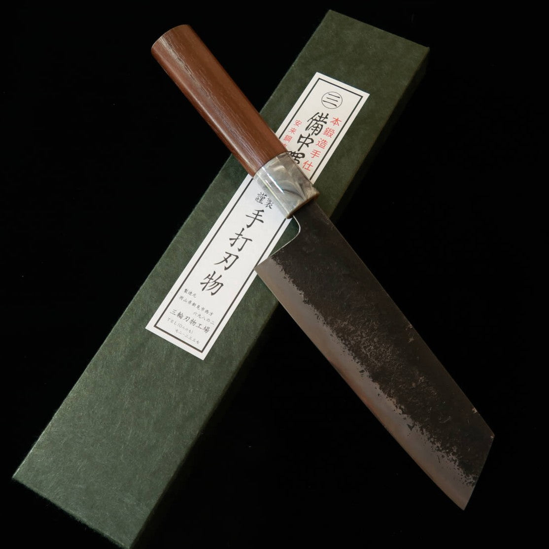 Couteau Nakiri Bunka Miwa Hamono, Acier Aogami 1, Manche en Noyer (170 mm)