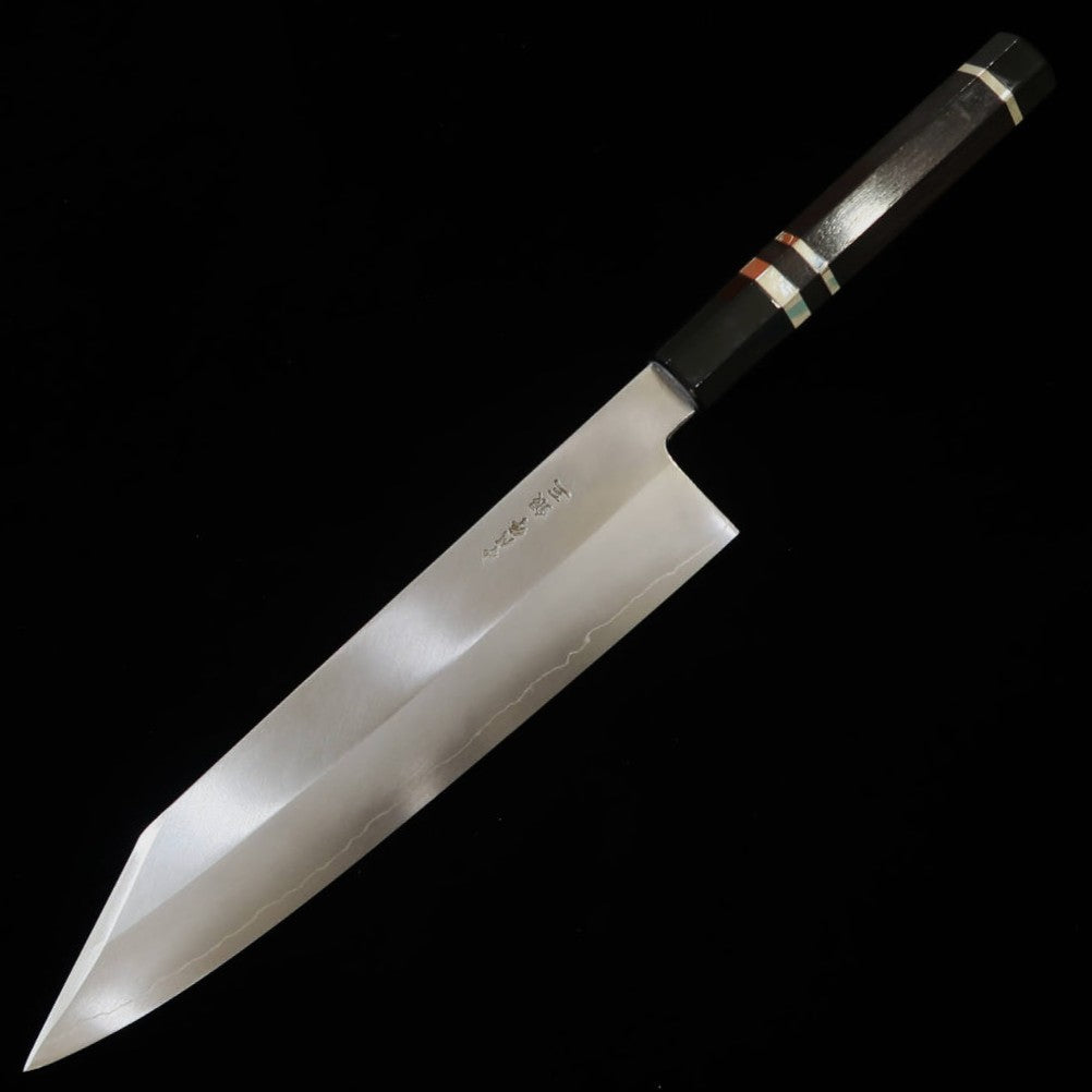 Chef Hiro × Miura Miura Kai Modelo Especial "Hiro" Gyuto K-tip largo Gin-san Kasumi Anel de chifre de búfalo preto com prata, cabo octogonal de ébano 8 sun (240mm)