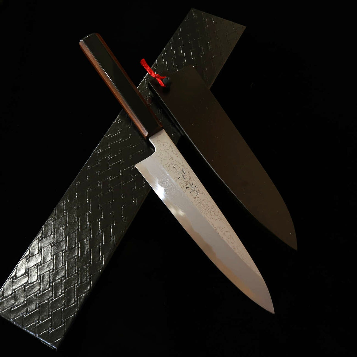 Kagekiyo KAGEKIYO Aço Aoichi Damasco, Wa-Gyuto preto laqueado (210 mm/240 mm)