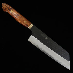 Nigara Forge Kiritsuke Nakiri SG2 Finition Noire Martelée Manche en bois de fer (180 mm)