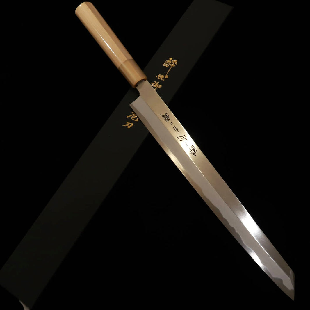 酔心 SUISIN acero blanco nº 2, yanagiba tipo ken, mango de magnolia y castaño (240-300 mm)