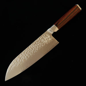 Couteau Santoku Suzukaze, Acier Poudre Damas Martelé, Manche en Bois Lamellé Compressé (180 mm)
