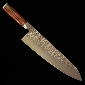 Couteau Gyuto Suzukaze, Acier Poudre HAP40/SRS13 Damas Martelé, Manche en Bois Lamellé Compressé (210 mm)