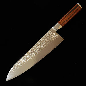 Couteau Gyuto Suzukaze, Acier Poudre HAP40/SRS13 Damas Martelé, Manche en Bois Lamellé Compressé (210 mm)