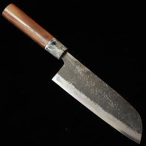 MIWAHAMONO Vegetable Knife Santoku Type Blue Paper Steel No. 1 Walnut Handle (180mm)