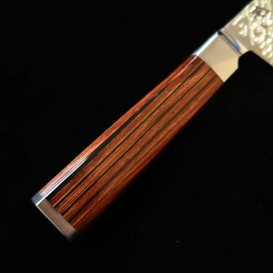 Couteau Gyuto Suzukaze, Acier Poudre HAP40/SRS13 Damas Martelé, Manche en Bois Lamellé Compressé (210 mm)