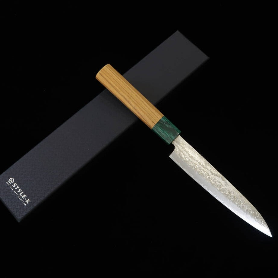 STYLE-K Kurosaki Makoto’s Kodama, VG10W Damascus Petty with Zelkova Handle (150mm)