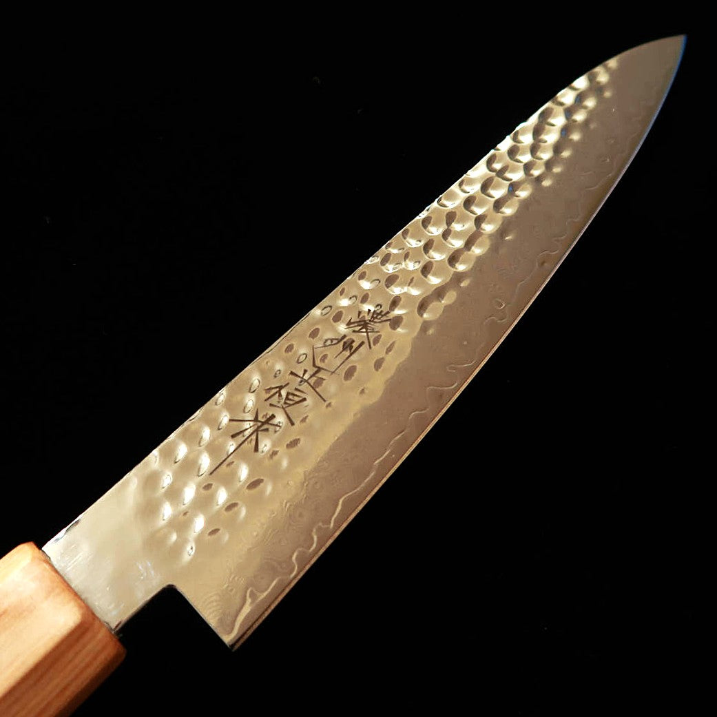 V.ROAD Nosyu Masamune Petty, VG10 33-Layer Damascus Tsuchime, White Pakkawood Handle (150mm)