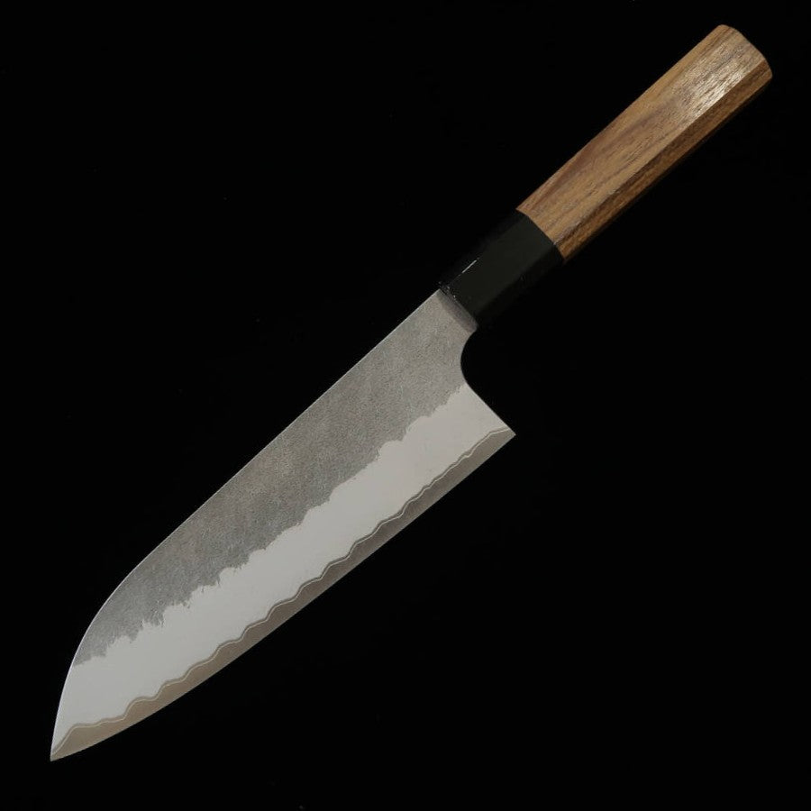 Santoku NIGARA, aogami super, acabado negro, mango octogonal de teca (180 mm)