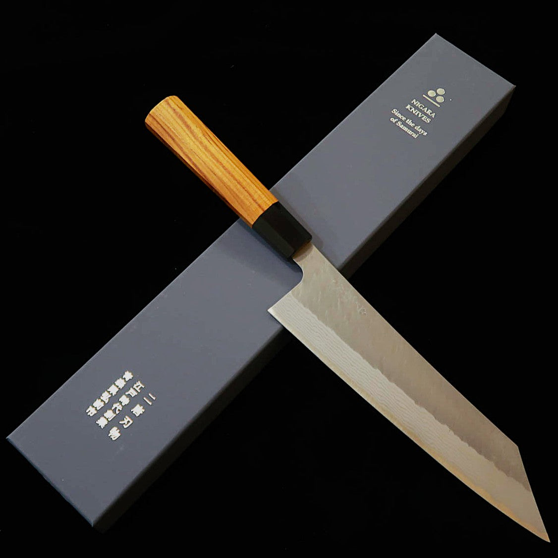 二唐刃物鍛造所NIGARA VG10 槌目ダマスカス 切付牛刀 チーク柄 （240mm）