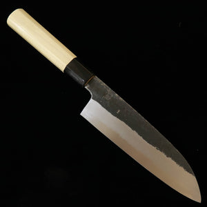 SAKAIKIKUMORI Sakai Kikumori Kikuzuki Kuro, santoku, acero Shirogami nº 2, mango octogonal de magnolia (180 mm)