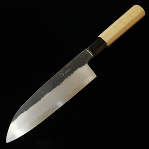 SAKAIKIKUMORI Sakai Kikumori Kikuzuki Kuro, santoku, acero Shirogami nº 2, mango octogonal de magnolia (180 mm)
