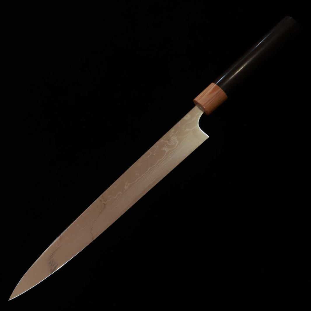 Sujihiki YUTA KATAYAMA VG10 damasco acabado pulido, mango de palisandro tipo castaña (240/270 mm)