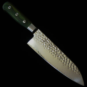 石鎚ISHIDUCHI 三徳 VG10 鎚目 67層ダマスカス 緑ハンドル（180ｍｍ）