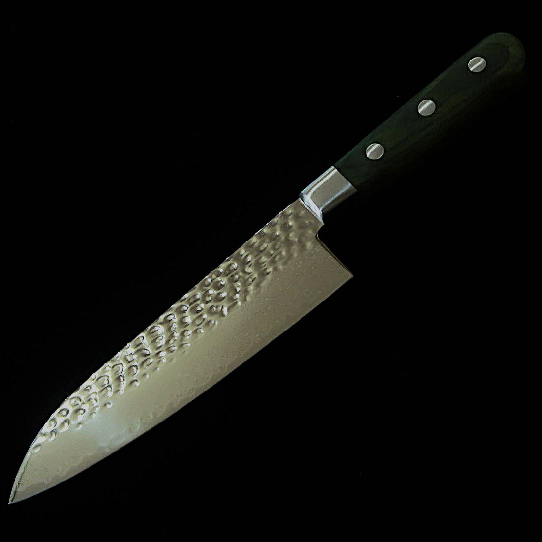 石鎚ISHIDUCHI 三徳 VG10 鎚目 67層ダマスカス 緑ハンドル（180ｍｍ）