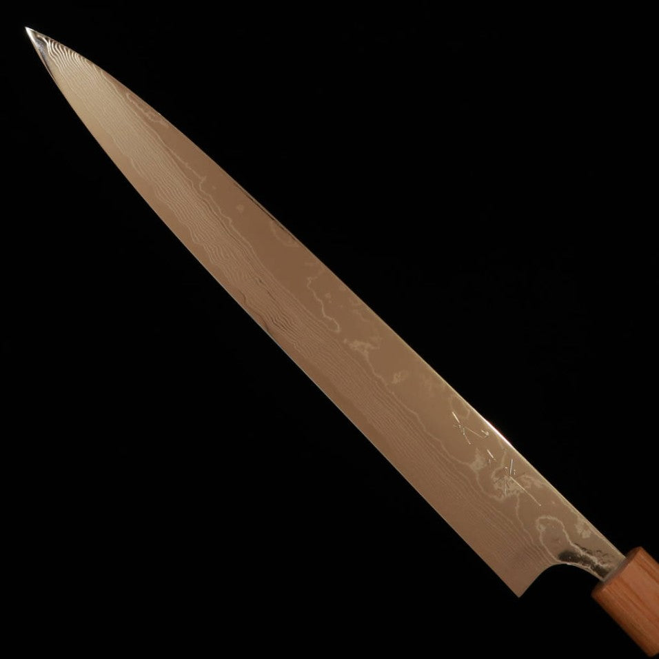 Sujihiki YUTA KATAYAMA VG10 damasco acabado pulido, mango de palisandro tipo castaña (240/270 mm)
