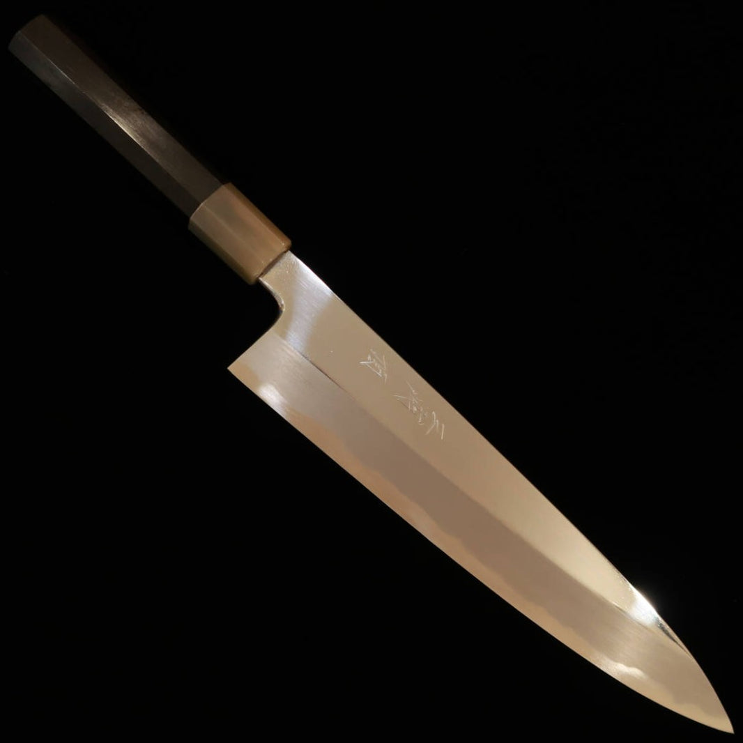 MIURA Itadaki – Gyuto à simple biseau par Yoshikazu Tanaka, acier Shirogami n°2, finition miroir, manche octogonal en ébène (210/240 mm)