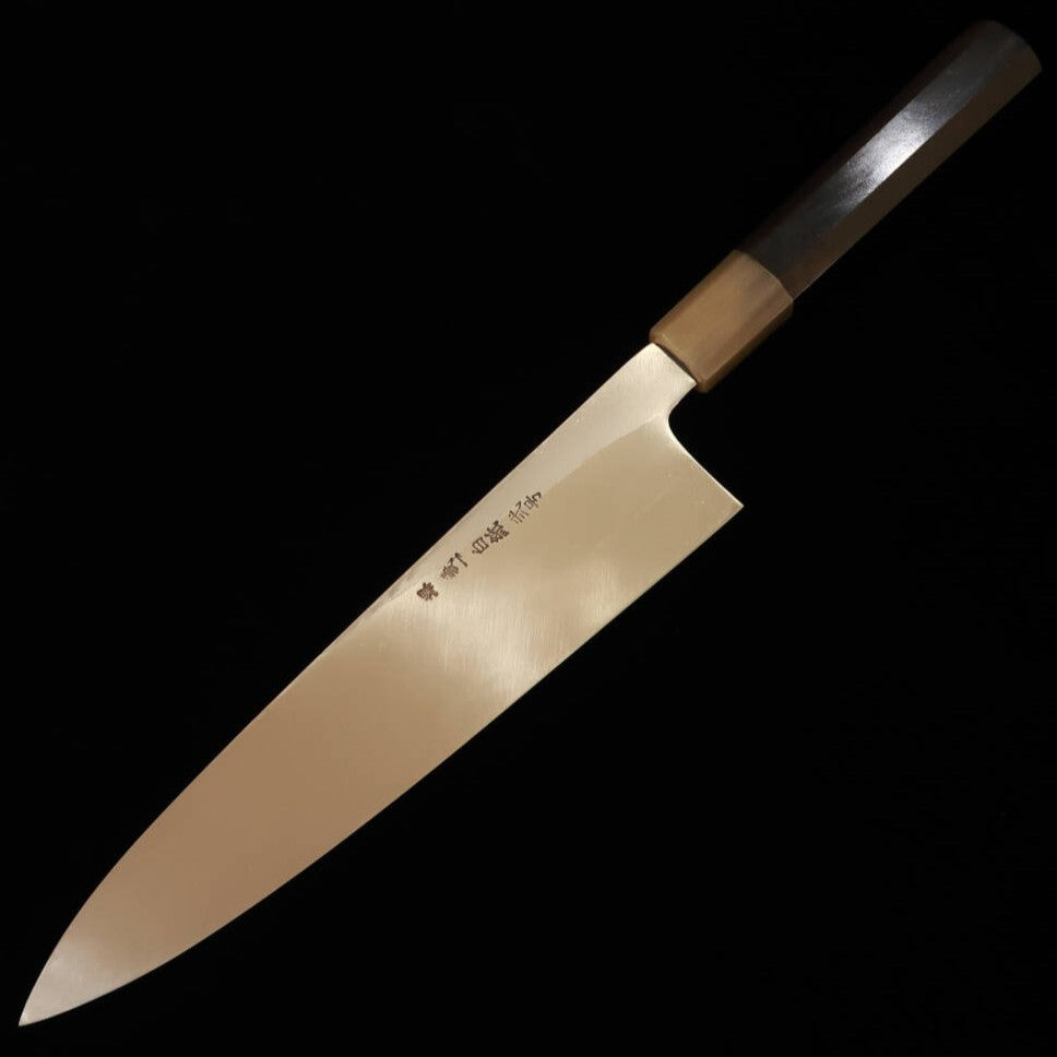 MIURA Itadaki – Gyuto à simple biseau par Yoshikazu Tanaka, acier Shirogami n°2, finition miroir, manche octogonal en ébène (210/240 mm)