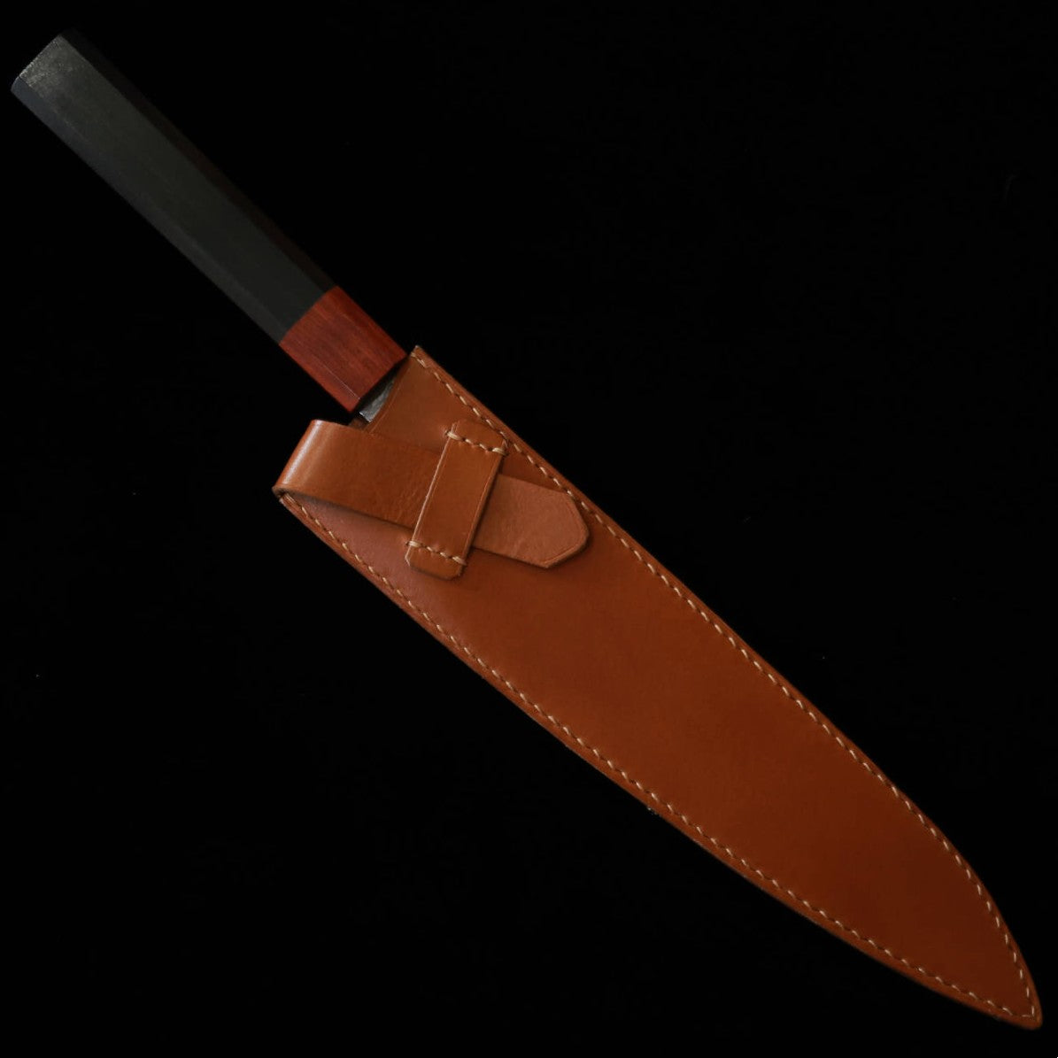 YOKU Leatherworks Leather Knife Sheath for Gyuto Knives, Black/Navy/Camel (210mm)