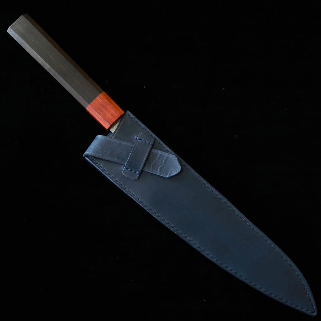 YOKU leatherworks Étui de couteau en cuir pour gyuto, noir / bleu marine / camel (210 mm)