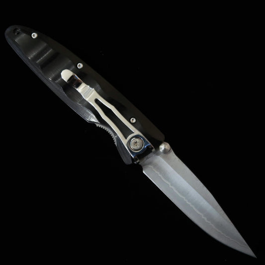 MCUSTA – Classic Wave Damascus, Manche en Pakkawood noir, Couteau pliant, MC-0017D (85 mm)